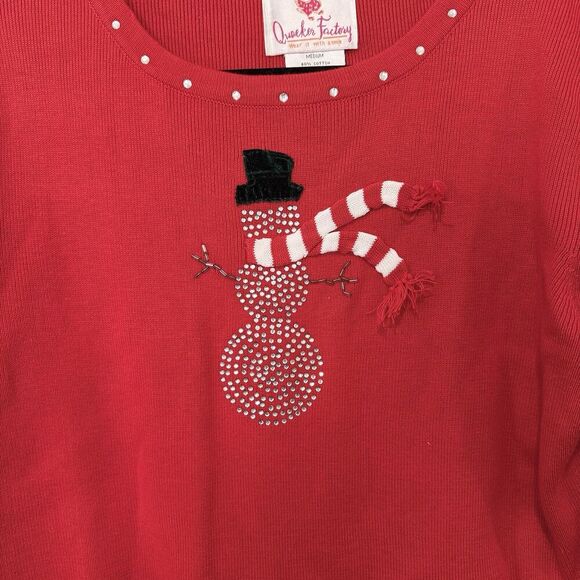 Quacker Factory Size Medium Snowman Embellished Top Red Christmas NWT 1586 - Picture 3 of 9